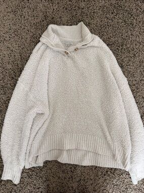American Eagle Outfitters Cream Button Funnel Neck Sweater
